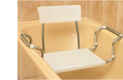 SEDILE ALLUNGABILE PER VASCA IN PLASTICA REGOLABILE SENZA SCHIENALE.TELAIO ACCIAIO CROMATO E PIANO DI SEDUTA IN MOPLEN CON 2 NERVATURE PER FISSARLO AL TELAIO.PORTATA MASSIMA 100KG - Farmacia Nuova Dr.ssa Gabriella Catellani