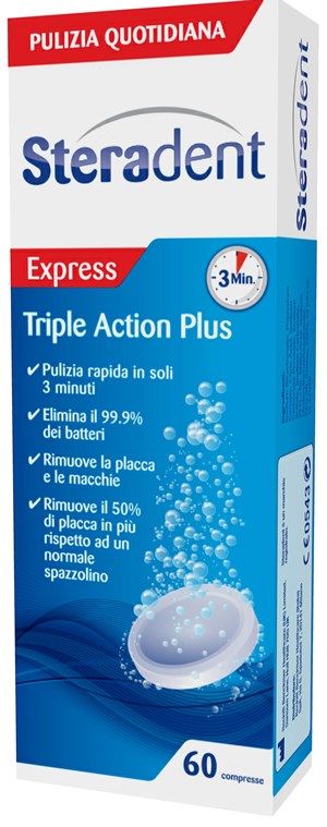 STERADENT TRIPLE ACTION PLUS 60 COMPRESSE PULENTI - Farmacia Nuova Dr.ssa Gabriella Catellani
