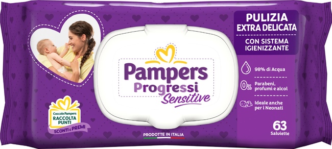 PAMPERS PROGRESSI SALVIETTE SENSITIVE ALOE RICARICA 63 PEZZI - Farmacia Nuova Dr.ssa Gabriella Catellani