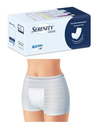 PANNOLONE PER INCONTINENZA FORMATO RETTANGOLARE CON BARRIERA SERENITY 30 PEZZI - Farmacia Nuova Dr.ssa Gabriella Catellani