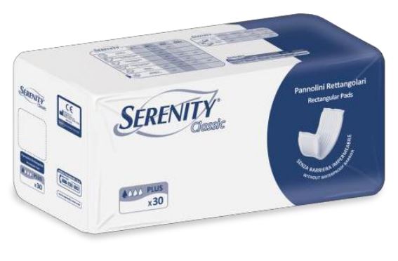 PANNOLONE PER INCONTINENZA RETTANGOLARE SENZA BARRIERA IMPERMEABILE SERENITY CLASSIC 30 PEZZI - Farmacia Nuova Dr.ssa Gabriella Catellani
