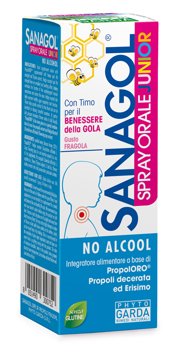 SANAGOL SPRAY JUNIOR PROPOLI FRAGOLA 20 ML - Farmacia Nuova Dr.ssa Gabriella Catellani