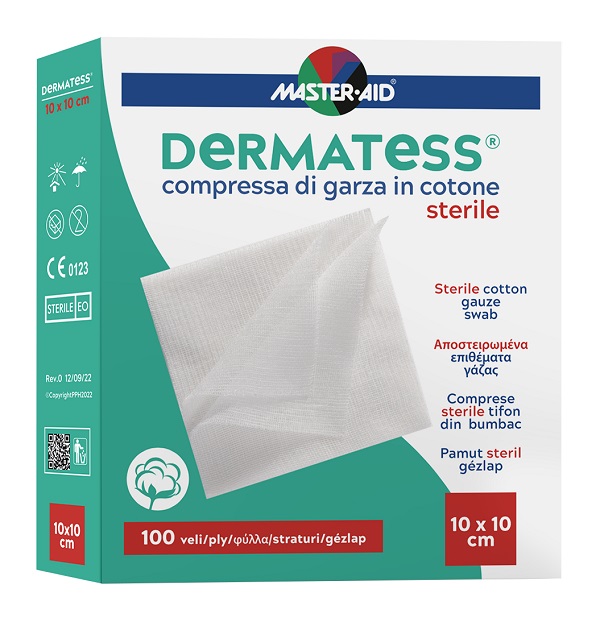 GARZA COMPRESSA MASTER-AID DERMATESS COTONE 10X10CM 100 PEZZI - Farmacia Nuova Dr.ssa Gabriella Catellani