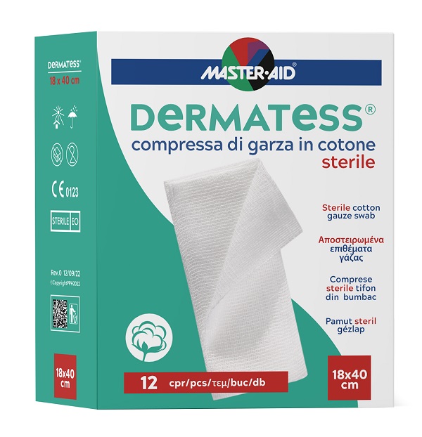 GARZA COMPRESSA MASTER-AID DERMATESS COTONE 18X40CM 12 PEZZI - Farmacia Nuova Dr.ssa Gabriella Catellani