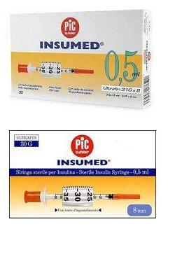 SIRINGA PER INSULINA PIC INSUMED 0,3 ML 100 UI SPAZIO ZERO AGO 30 GAUGE 8 MM 3 SACCHETTI DA 10 PEZZI - Farmacia Nuova Dr.ssa Gabriella Catellani
