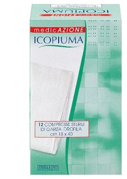 ICOPIUMA GARZA COMPRESSA IDROFILA IN COTONE PIEGATA STERILE SENZA FILO DI BARIO TITOLO 12/8 MISURA 18X40 CM IN BUSTA SINGOLA 12 PEZZI - Farmacia Nuova Dr.ssa Gabriella Catellani