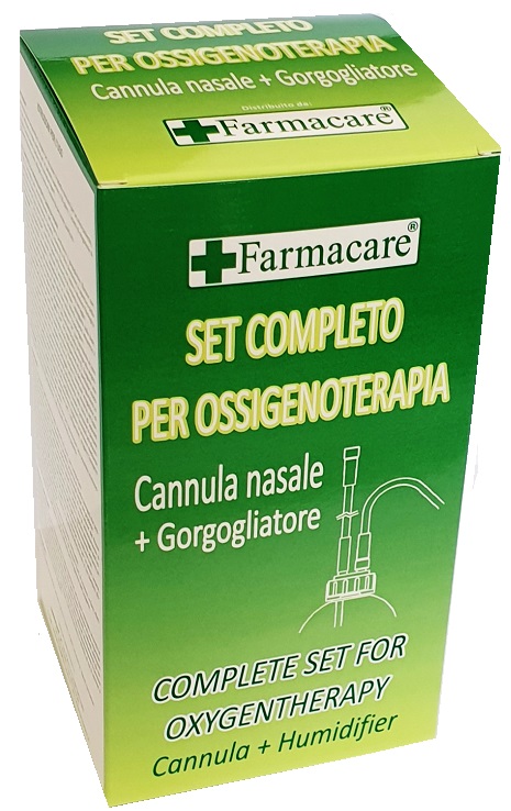 SET PER OSSIGENOTERAPIA CON SOSTEGNO A OCCHIALE MUNITO DI TUBO DI COLLEGAMENTO FLESSIBILE ANTIOTTURAMENTO ED UN GORGOGLIATORE PER UMIDUFUCAZIONE - Farmacia Nuova Dr.ssa Gabriella Catellani