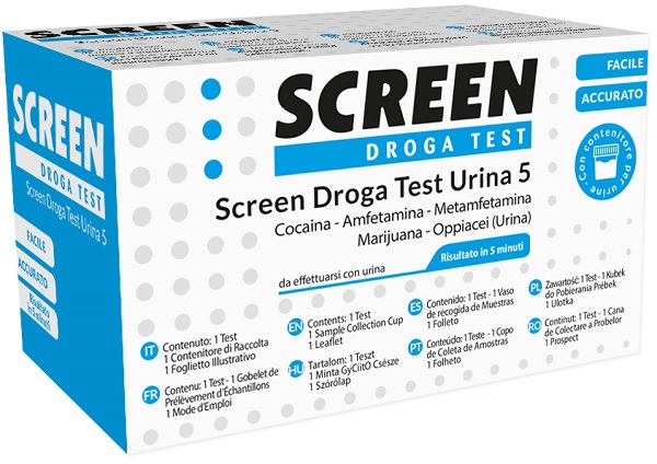 SCREEN DROGA TEST 5 DROGHE TEST ANTIDROGA CON CONTENITORE URINA - Farmacia Nuova Dr.ssa Gabriella Catellani