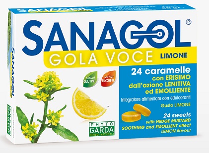 SANAGOL GOLA VOCE SENZA ZUCCHERO LIMONE 24 CARAMELLE - Farmacia Nuova Dr.ssa Gabriella Catellani