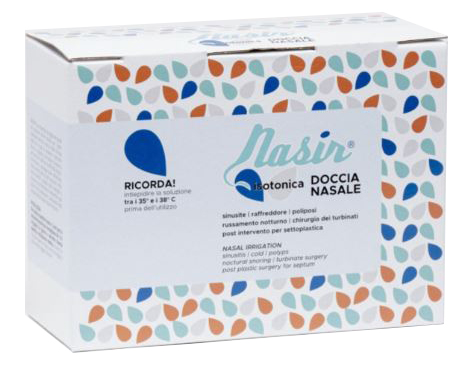 NASIR LAVAGGIO NASALE SOLUZIONE FISIOLOGICA ISOTONICA STERILE SCATOLA CON 4 SACCHE 500ML 4 BLISTER 1 VENTOSA - Farmacia Nuova Dr.ssa Gabriella Catellani