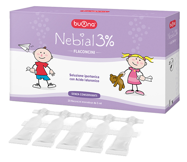 NEBIAL FLACONCINI SOLUZIONE SALINA IPERTONICA DI SODIO CLORURO AL 3% CON ACIDO IALURONICO 20X5 ML - Farmacia Nuova Dr.ssa Gabriella Catellani