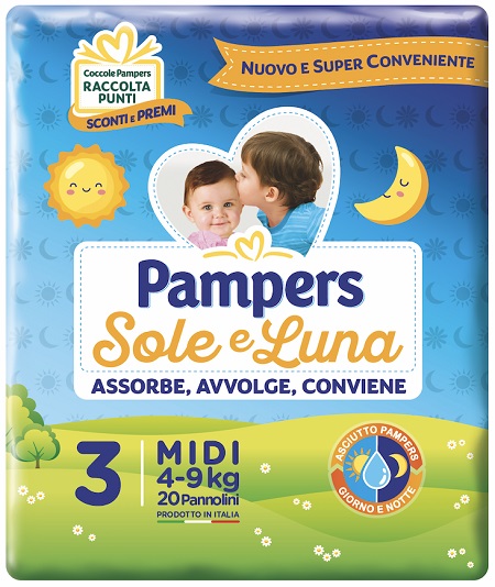 PANNOLINO PER BAMBINO PAMPERS SOLE & LUNA MIDI 20 PEZZI - Farmacia Nuova Dr.ssa Gabriella Catellani