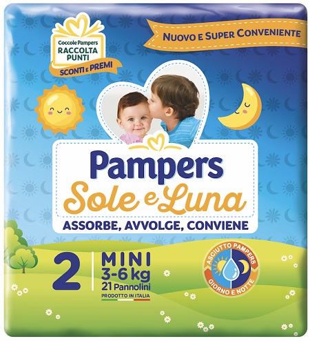 PANNOLINO PER BAMBINO PAMPERS SOLE & LUNA FLASH MINI 21 PEZZI - Farmacia Nuova Dr.ssa Gabriella Catellani
