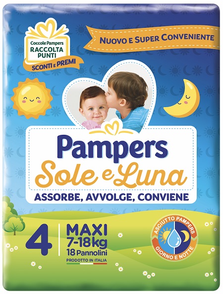 PANNOLINO PER BAMBINO PAMPERS SOLE & LUNA MAXI 18 PEZZI - Farmacia Nuova Dr.ssa Gabriella Catellani