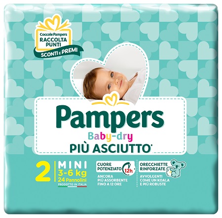 PANNOLINI PER BAMBINI PAMPERS BABY DRY DOWNCOUNT NO FLASH MINI 24 PEZZI BUONO SCONTO - Farmacia Nuova Dr.ssa Gabriella Catellani