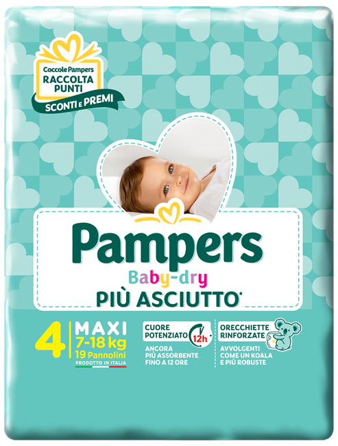PANNOLINI PER BAMBINI PAMPERS BABY DRY DOWNCOUNT NO FLASH MAXI 19 PEZZI - Farmacia Nuova Dr.ssa Gabriella Catellani