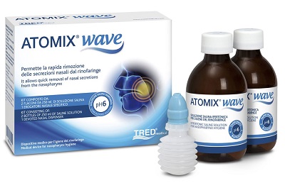 ATOMIX WAVE DISPOSITIVO PER IGIENE RINOFARINGEA ATOMIX SOLUZIONE SALINA 250 ML 2 PEZZI + TERMINALE NASALE + EROGATORE A SOFFIETTO - Farmacia Nuova Dr.ssa Gabriella Catellani