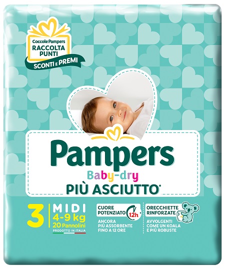 PAMPERS BABY DRY DOWNCOUNT MIDI 20 PEZZI - Farmacia Nuova Dr.ssa Gabriella Catellani
