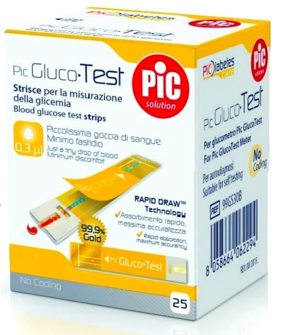 STRISCE MISURAZIONE GLICEMIA PIC GLUCOTEST 25 PEZZI - Farmacia Nuova Dr.ssa Gabriella Catellani