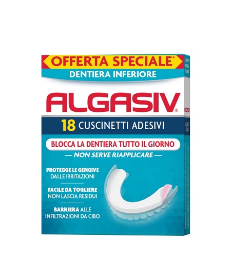 ALGASIV ADESIVO PER PROTESI DENTARIA INFERIORE 15 PEZZI OFFERTA SPECIALE + 3 PEZZI - Farmacia Nuova Dr.ssa Gabriella Catellani