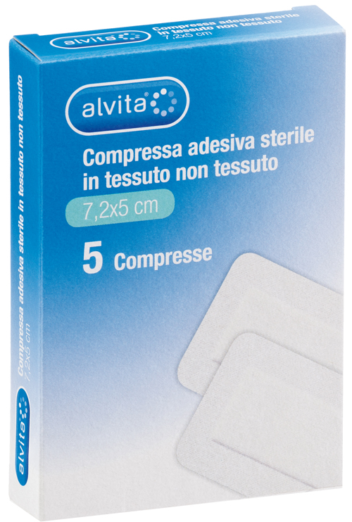 ALVITA GARZA COMPRESSA AUTOADESIVA IN TNT 7,2X5CM 5 PEZZI - Farmacia Nuova Dr.ssa Gabriella Catellani