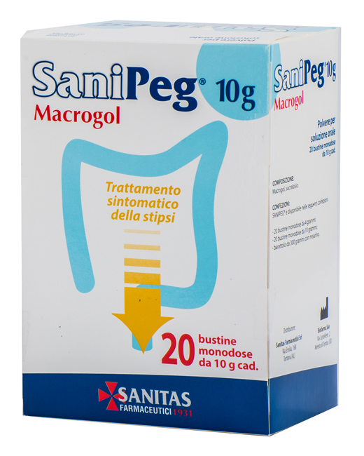 SANIPEG MACROGOL POLVERE PER SOLUZIONE ORALE 20 BUSTE DA 10 G - Farmacia Nuova Dr.ssa Gabriella Catellani