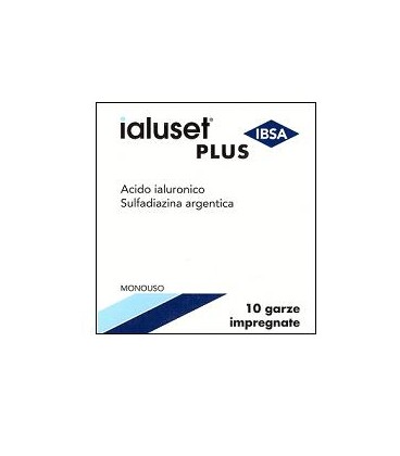 GARZA IALUSET PLUS IMPREGNATA DI CREMA DI ACIDO IALURONICO 0,05%, DI SULFADIAZINA ARGENTICA 1%, MACROGOL, GLICEROLO E ACQUA 10 X 10 CM 10 PEZZI - Farmacia Nuova Dr.ssa Gabriella Catellani