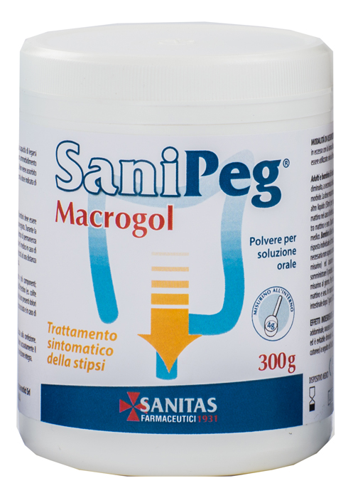 SANIPEG MACROGOL POLVERE PER SOLUZIONE ORALE BARATTOLO 300 G - Farmacia Nuova Dr.ssa Gabriella Catellani