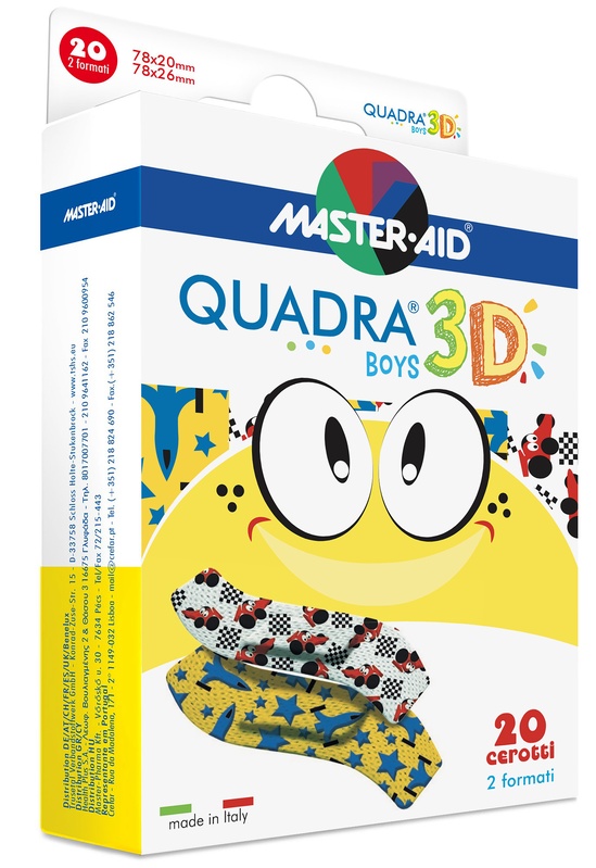 CEROTTO MASTER-AID QUADRA 3D BOYS 20 PEZZI ASSORTITI - Farmacia Nuova Dr.ssa Gabriella Catellani