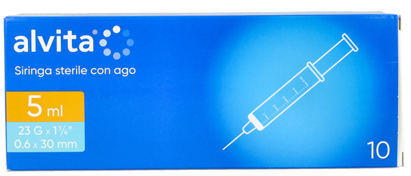 SIRINGA PER INFUSIONE E IRRIGAZIONE ALVITA 5 ML CON AGO 23 GAUGE 1 1/4 0,6X30MM 10 PEZZI - Farmacia Nuova Dr.ssa Gabriella Catellani