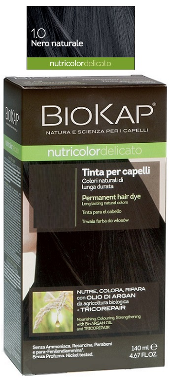 BIOKAP NUTRICOLOR DELICATO 1,0 NERO NATURALE TINTA TUBO + FLACONE - Farmacia Nuova Dr.ssa Gabriella Catellani