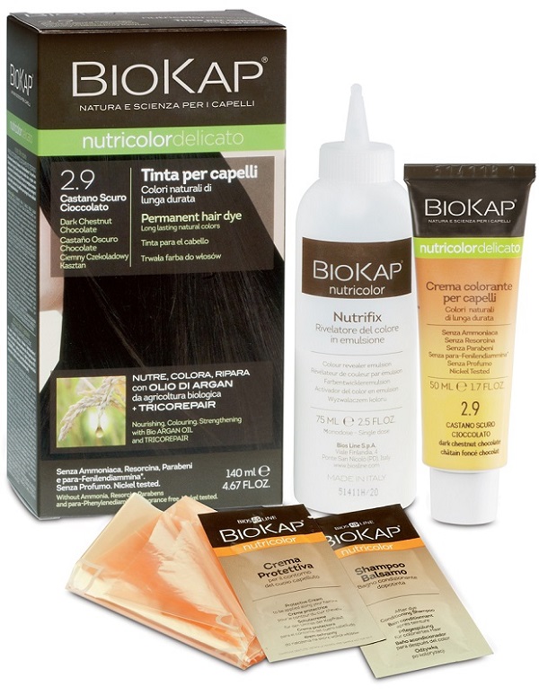 BIOKAP NUTRICOLOR DELICATO 2,9 CASTANO SCURO CIOCCOLATO TINTA TUBO + FLACONE - Farmacia Nuova Dr.ssa Gabriella Catellani