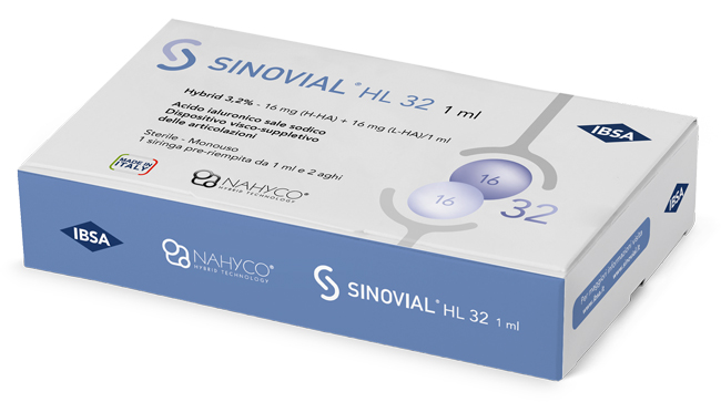 SIRINGA INTRA-ARTICOLARE SINOVIAL HL 32 ACIDO IALURONICO SALE SODICO 16MG H-HA + 16MG H-LA/1ML + AGO 22 GAUGE + AGO 29 GAUGE - Farmacia Nuova Dr.ssa Gabriella Catellani