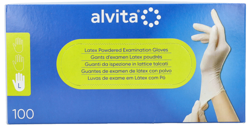 GUANTI DA ISPEZIONE ALVITA IN LATTICE TALCATI L 100 PEZZI - Farmacia Nuova Dr.ssa Gabriella Catellani