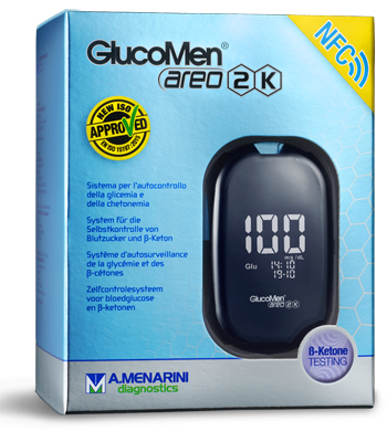 GLUCOMETRO GLUCOMEN AREO 2K PER AUTOMISURAZIONE DELLA GLICEMIA DA SANGUE INTERO CAPILLARE DIMENSIONE 85,5X56X18,2 MM PESO 46 G - Farmacia Nuova Dr.ssa Gabriella Catellani