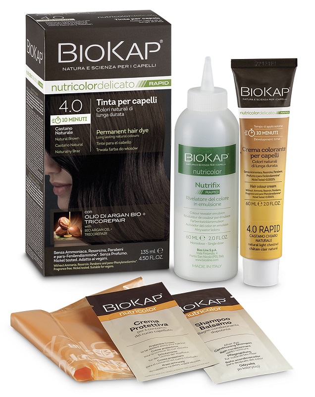 BIOS LINE  BIOKAP NUTRICOLOR DELICATO RAPID TINTA 4,00 CASTANO NATURALE 135 ML - Farmacia Nuova Dr.ssa Gabriella Catellani