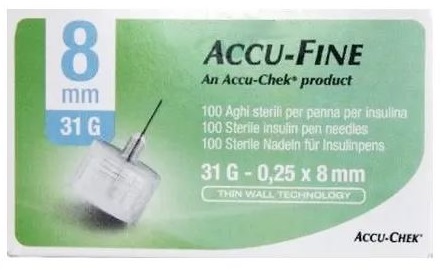 AGO PER PENNA DA INSULINA ACCU-FINE PEN NEEDLE ACCU-CHEK GAUGE 31 X 8MM 100 PEZZI - Farmacia Nuova Dr.ssa Gabriella Catellani