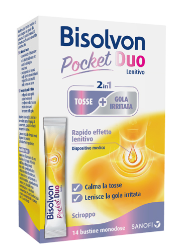 BISOLVON DUO POCKET LENITIVO TOSSE + GOLA IRRITATA A BASE DI MIELE E ALTEA 14 BUSTINE MONODOSE 10 ML - Farmacia Nuova Dr.ssa Gabriella Catellani