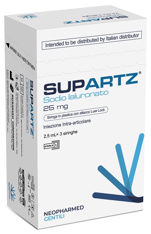SIRINGA PRERIEMPITA INTRA-ARTICOLARE SUPARTZ ACIDO IALURONICO 25 MG 2,5 ML 3 PEZZI - Farmacia Nuova Dr.ssa Gabriella Catellani