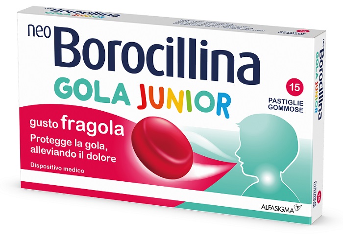 NEOBOROCILLINA GOLA JUNIOR 15 PASTIGLIE GUSTO FRAGOLA - Farmacia Nuova Dr.ssa Gabriella Catellani