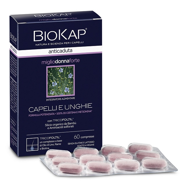 BIOKAP ANTICADUTA MIGLIO DONNA FORTE CON TRICOFOLTIL 60 COMPRESSE - Farmacia Nuova Dr.ssa Gabriella Catellani