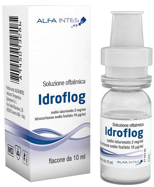 SOLUZIONE OFTALMICA IDROFLOG ACIDO IALURONATO 2 MG/ML E IDROCORTISONE SODIO FOSFATO 10 MCG/ML 10 ML - Farmacia Nuova Dr.ssa Gabriella Catellani