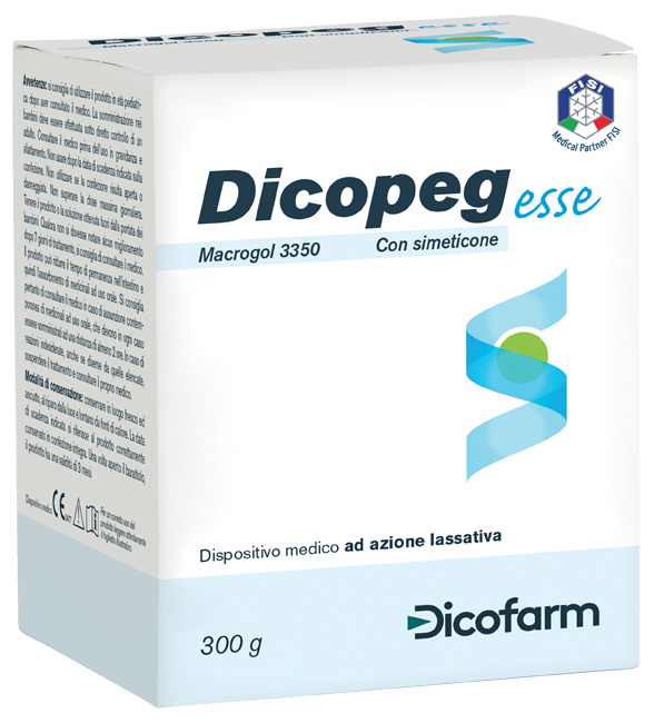 POLIMERO INERTE IDROSOLUBILE MACROGOL 3350 DICOPEG ESSE CON SIMETICONE PER TRATTAMENTO STIPSI POLVERE 300 G - Farmacia Nuova Dr.ssa Gabriella Catellani