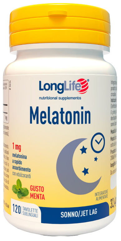 LONGLIFE MELATONIN 1 MG AROMA MENTA 120 TAVOLETTE SUBLINGUALI - Farmacia Nuova Dr.ssa Gabriella Catellani