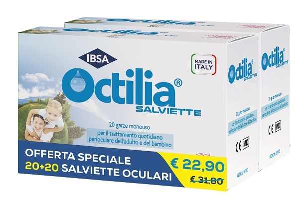 SALVIETTE PERIOCULARI OCTILIA BIPACK 20+20 GARZE MONOUSO - Farmacia Nuova Dr.ssa Gabriella Catellani