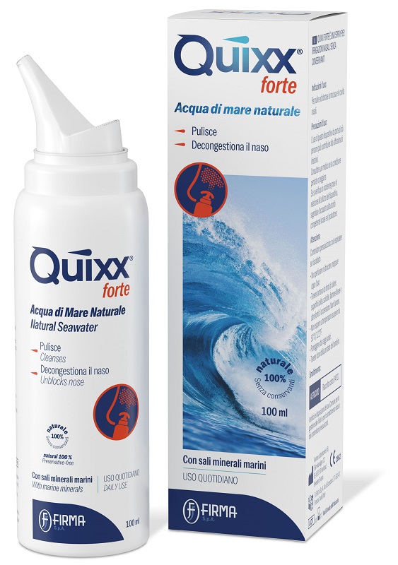 SOLUZIONE SPRAY PER IRRIGAZIONI NASALI QUIXX FORTE ACQUA MARINA IPERTONICA 100 ML - Farmacia Nuova Dr.ssa Gabriella Catellani