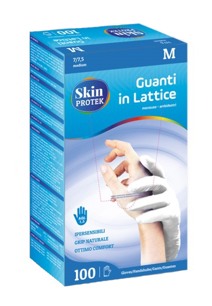 GUANTO NON CHIRURGICO MONOUSO IN LATTICE CON AMIDO DI MAIS SKIN PROTEK AMBIDESTRO POLSINO SALVASTRAPPO MISURA MEDIUM - Farmacia Nuova Dr.ssa Gabriella Catellani