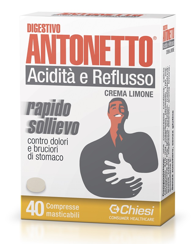 DIGESTIVO ANTONETTO ACIDITA' E REFLUSSO CREMA AL LIMONE 40 COMPRESSE MASTICABILI - Farmacia Nuova Dr.ssa Gabriella Catellani