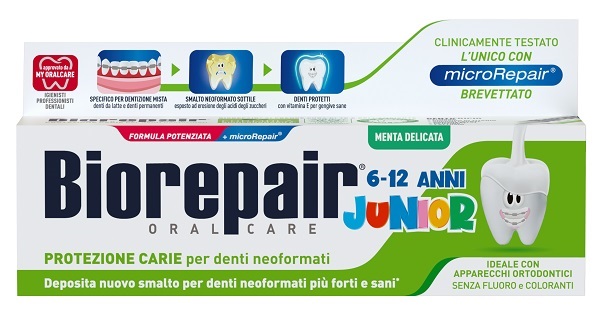 BIOREPAIR ORAL CARE JUNIOR 6-12 ANNI DENTIFRICIO PROTEZIONE ANTI CARIE SMALTO NEOFORMATO ALLA MENTA DELICATA 75 ML - Farmacia Nuova Dr.ssa Gabriella Catellani