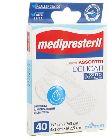MEDIPRESTERIL CEROTTI DELICATI ASSORTITI 4 FORMATI 40 PEZZI - Farmacia Nuova Dr.ssa Gabriella Catellani